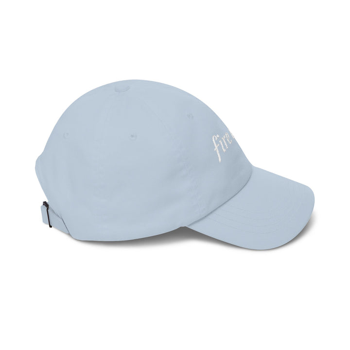 Light blue fire wife dad cap, right side view