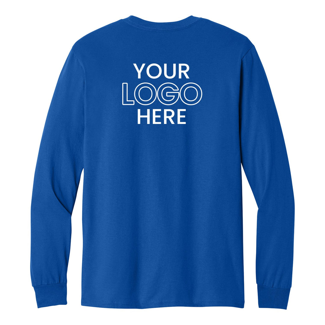Royal Gildan 5400 long sleeve tee with a sample full-back company logo