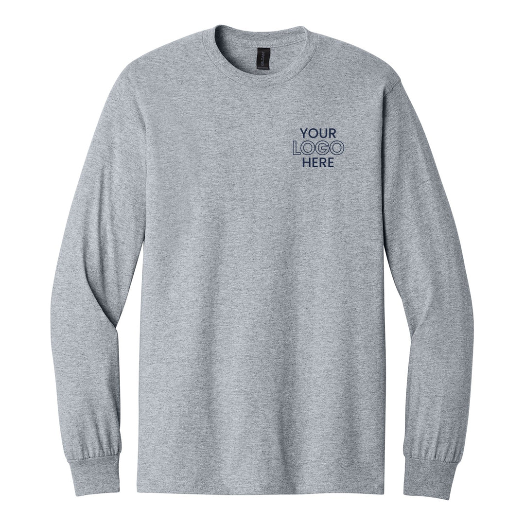 Sport Grey Gildan 5400 long sleeve tee with a sample logo on the left chest