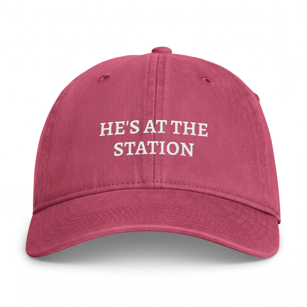 Washed crimson dad cap with he&