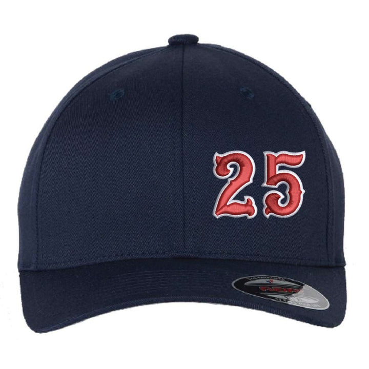 Navy Flexfit cotton blend cap with red and white embroidered number 25 on front