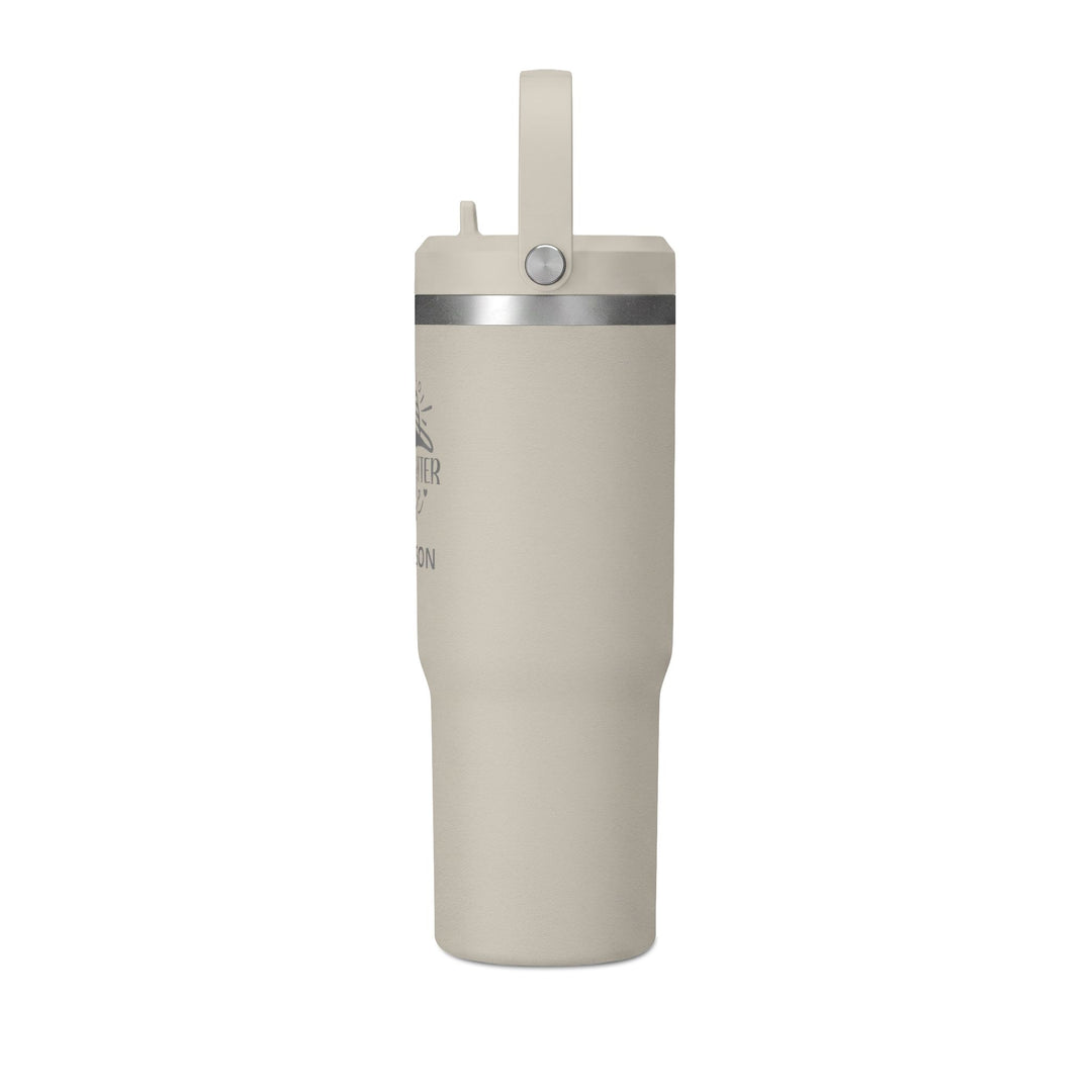 Stone 32oz insulated tumbler with flip straw lid, side view