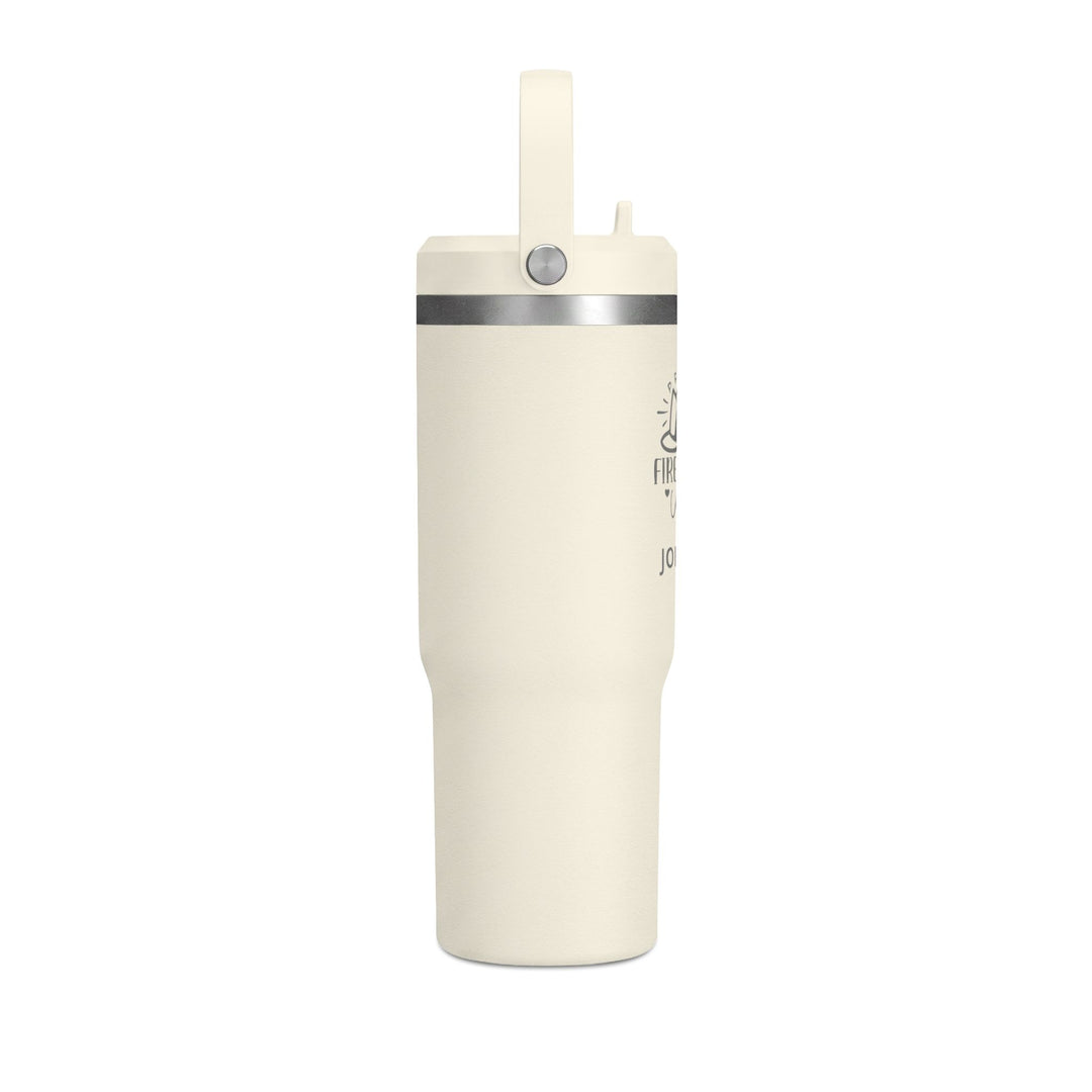 Ivory 32oz insulated travel tumbler with flip straw lid