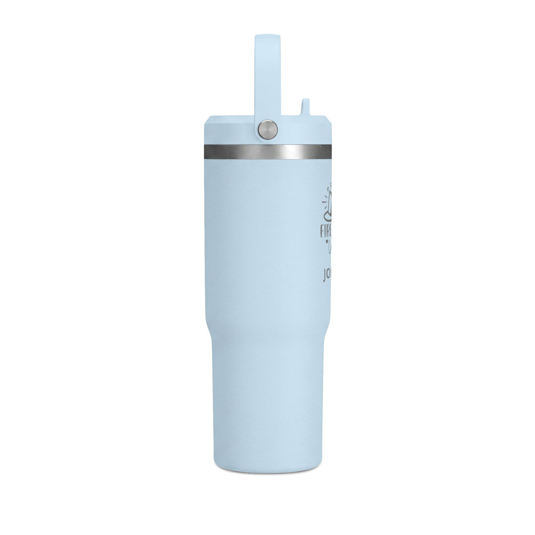 Powder blue 32oz insulated travel tumbler with flip straw lid