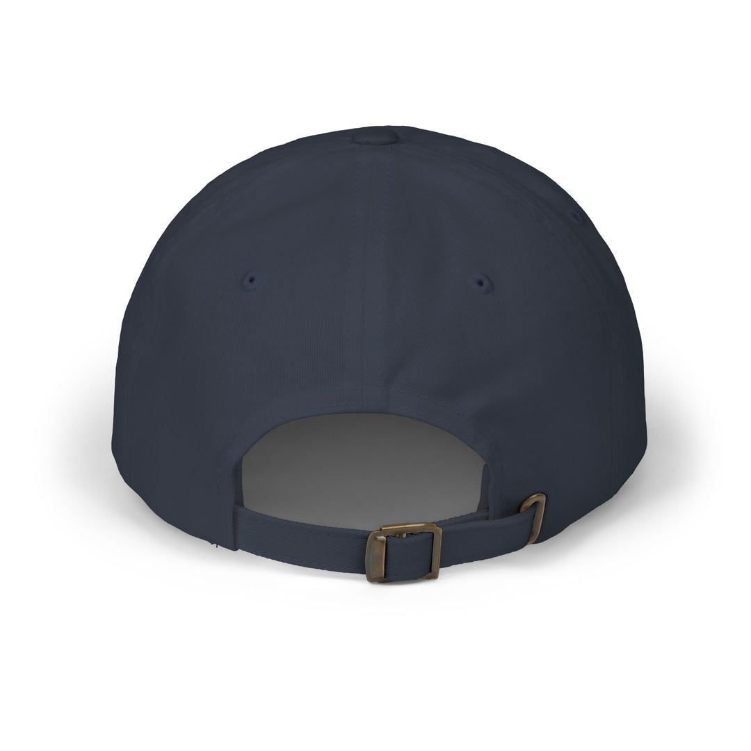 Navy fire wife dad cap, back view with adjustable strap