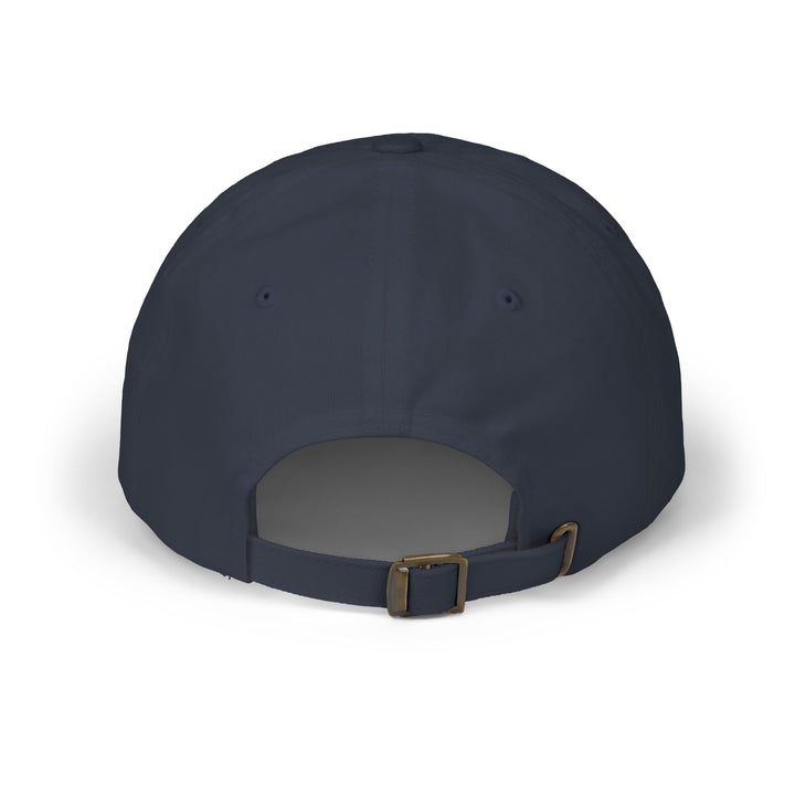 Navy fire wife dad cap, back view with adjustable strap