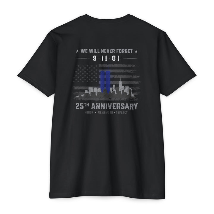 9/11 25th Anniversary Tribute T-Shirt — "We Will Never Forget" Memorial Tee