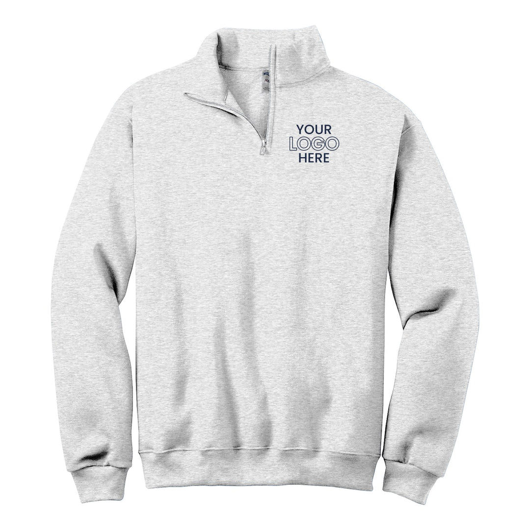 Ash Jerzees 995M quarter-zip with a sample logo on the left chest