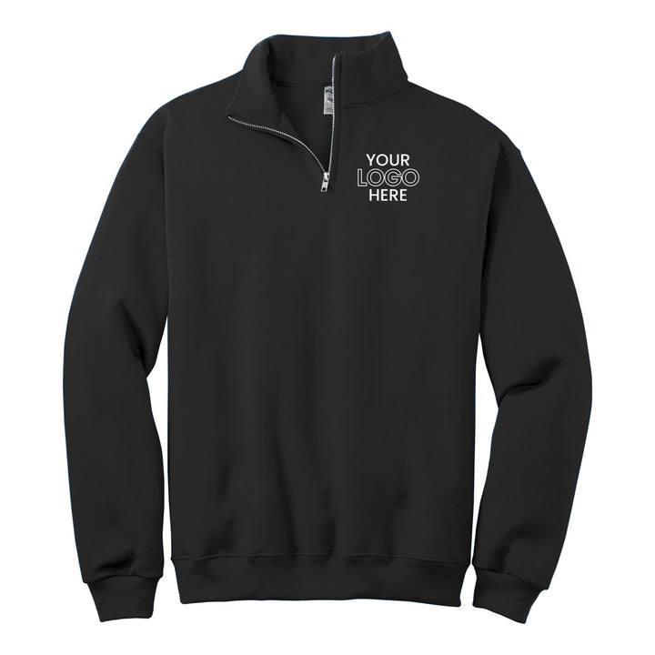 Black Jerzees 995M quarter-zip with a sample logo on the left chest