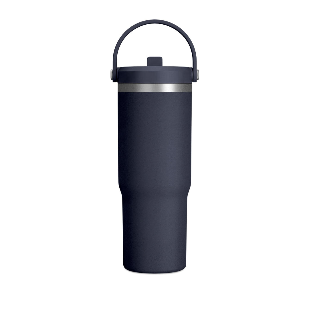 Navy 32oz insulated tumbler with carry-handle lid