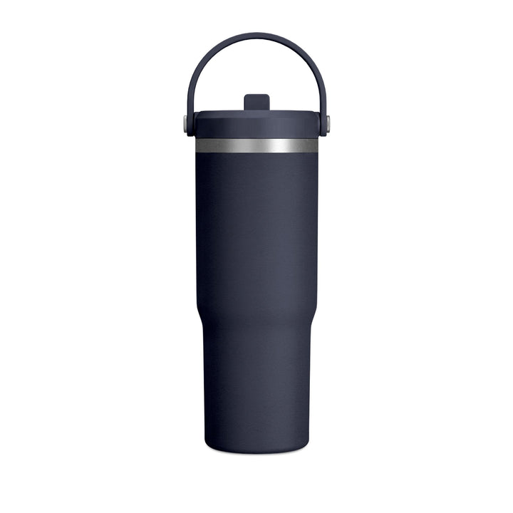 Navy 32oz insulated tumbler with carry-handle lid
