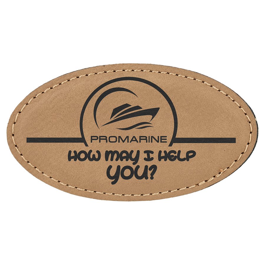 Engraved Name Badges with Logo in Oval 3 1/4" x 1 3/4" / Light Brown