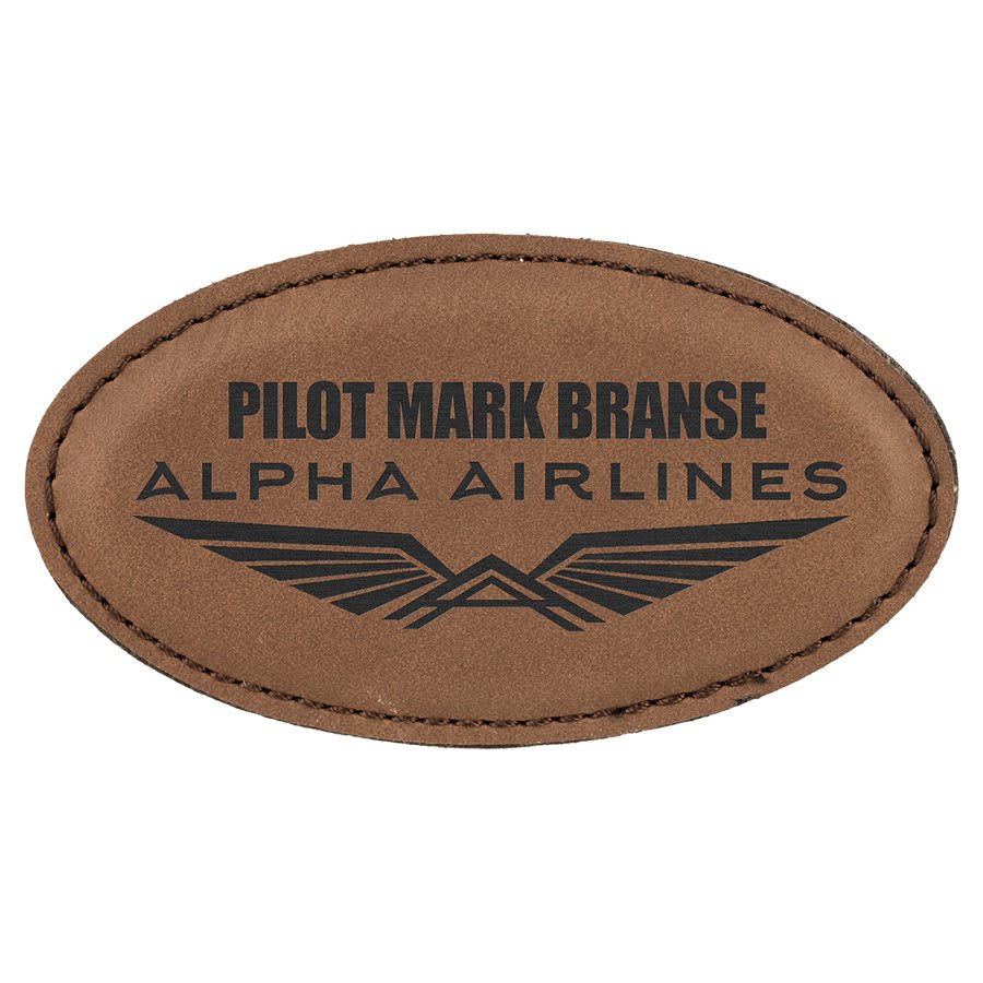 Engraved Name Badges with Logo in Oval 3 1/4" x 1 3/4" / Dark Brown