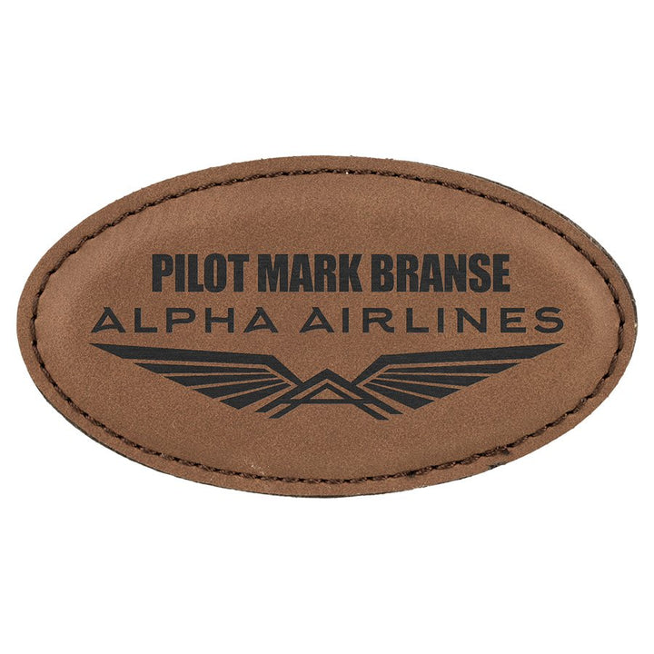 Engraved Name Badges with Logo in Oval 3 1/4" x 1 3/4" / Dark Brown