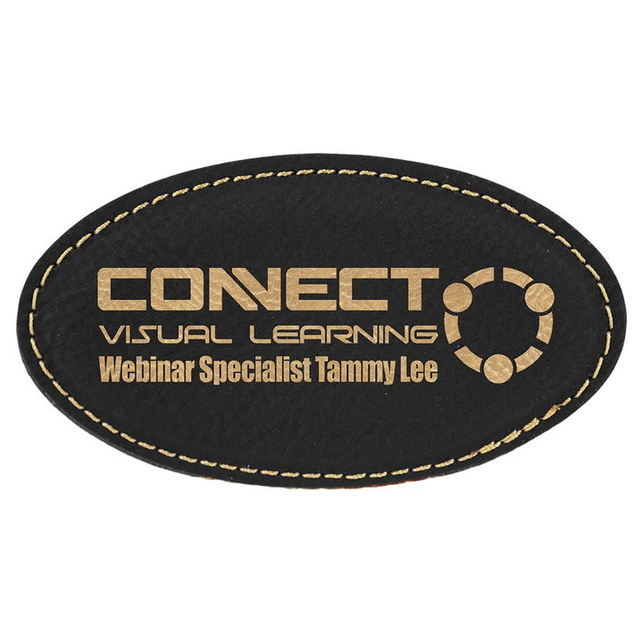 Engraved Name Badges with Logo in Oval 3 1/4" x 1 3/4" / Black/Gold