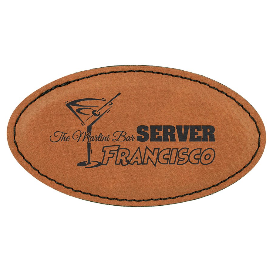 Engraved Name Badges with Logo in Oval 3 1/4" x 1 3/4" / Rawhide