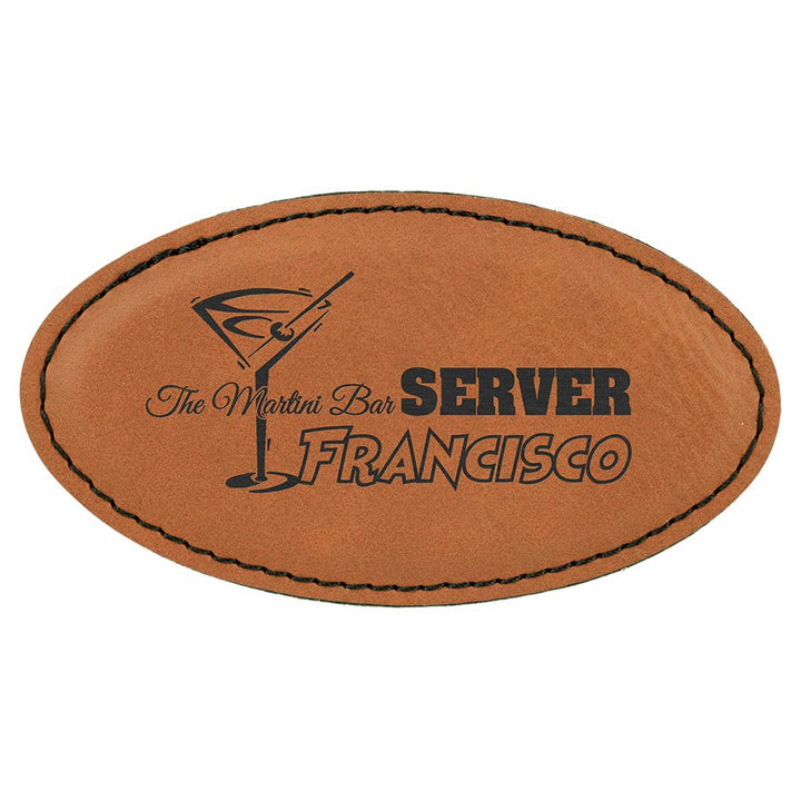 Engraved Name Badges with Logo in Oval 3 1/4" x 1 3/4" / Rawhide