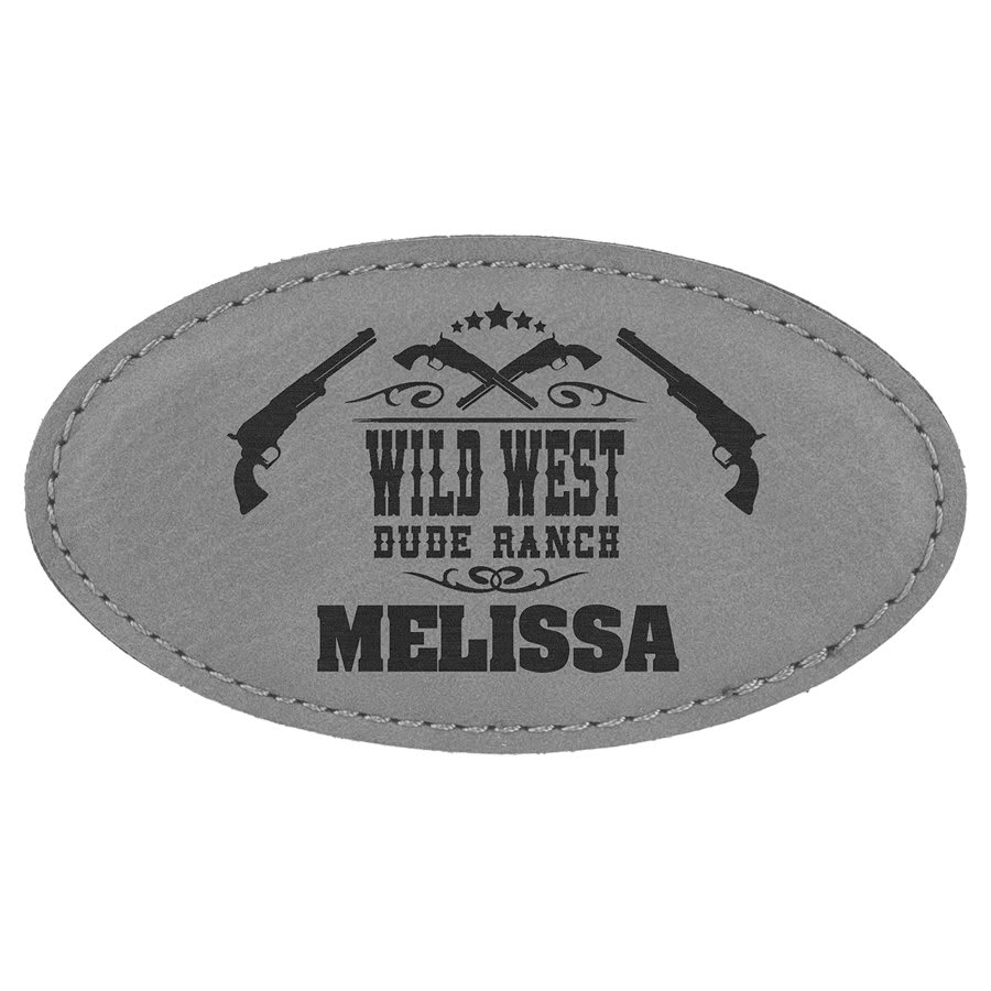 Engraved Name Badges with Logo in Oval 3 1/4" x 1 3/4" / Gray