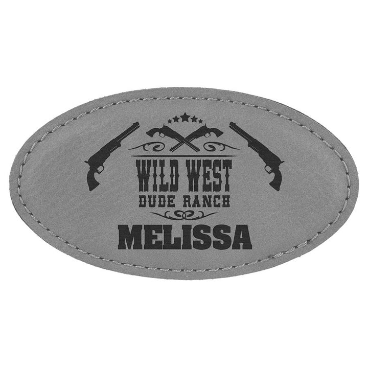 Engraved Name Badges with Logo in Oval 3 1/4" x 1 3/4" / Gray