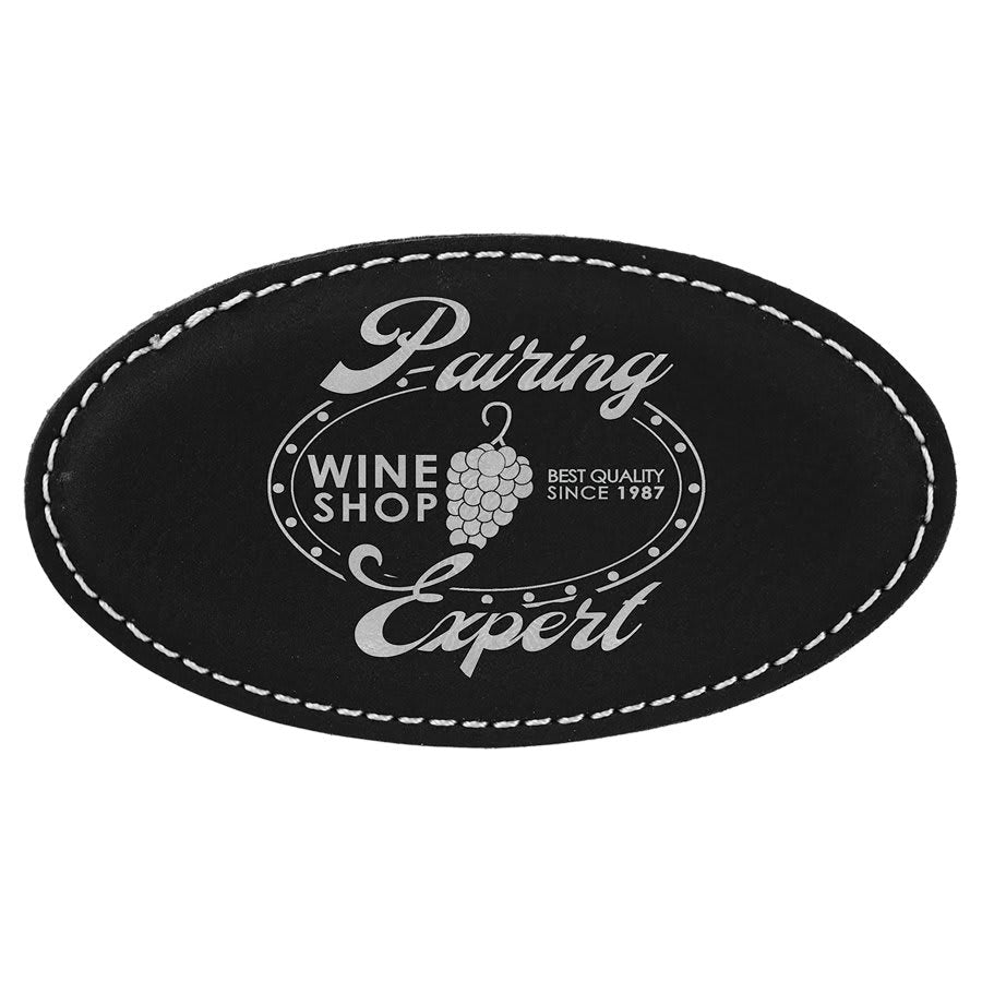 Engraved Name Badges with Logo in Oval 3 1/4" x 1 3/4" / Black/Silver