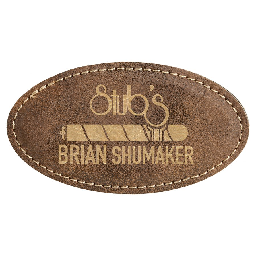 Engraved Name Badges with Logo in Oval 3 1/4" x 1 3/4" / Rustic/Gold