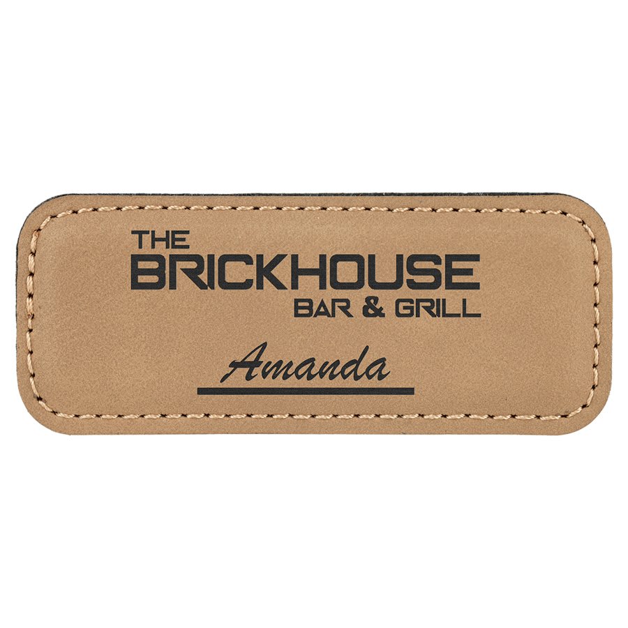 Engraved Name Badges with Logo in Rectangle 3 1/4" x 1 1/4" / Light Brown