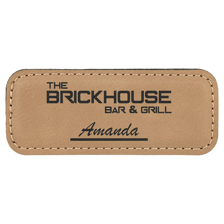 Engraved Name Badges with Logo in Rectangle 3 1/4" x 1 1/4" / Light Brown