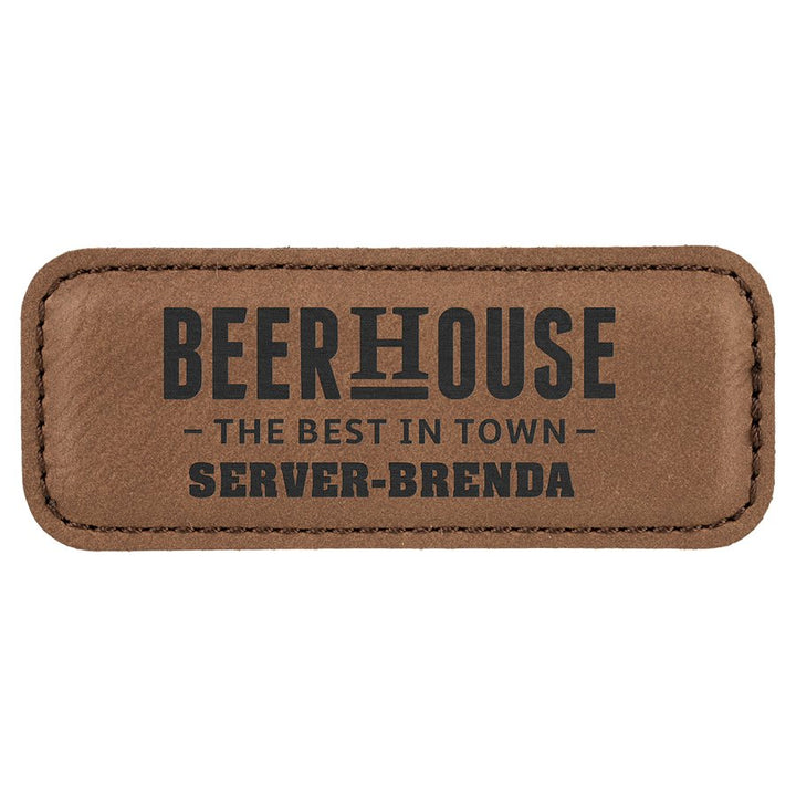 Engraved Name Badges with Logo in Rectangle 3 1/4" x 1 1/4" / Dark Brown