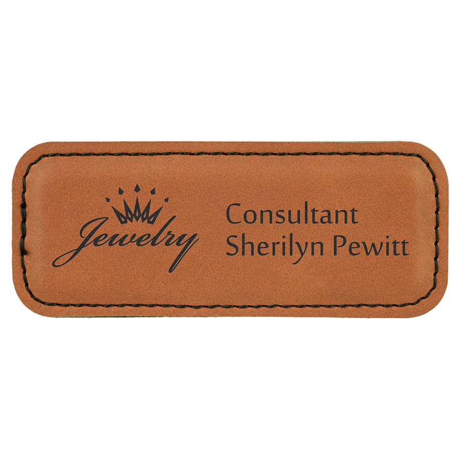 Engraved Name Badges with Logo in Rectangle 3 1/4" x 1 1/4" / Rawhide