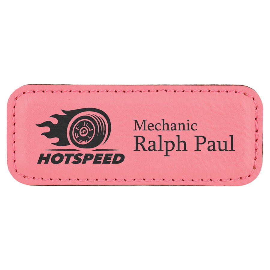 Engraved Name Badges with Logo in Rectangle 3 1/4" x 1 1/4" / Pink