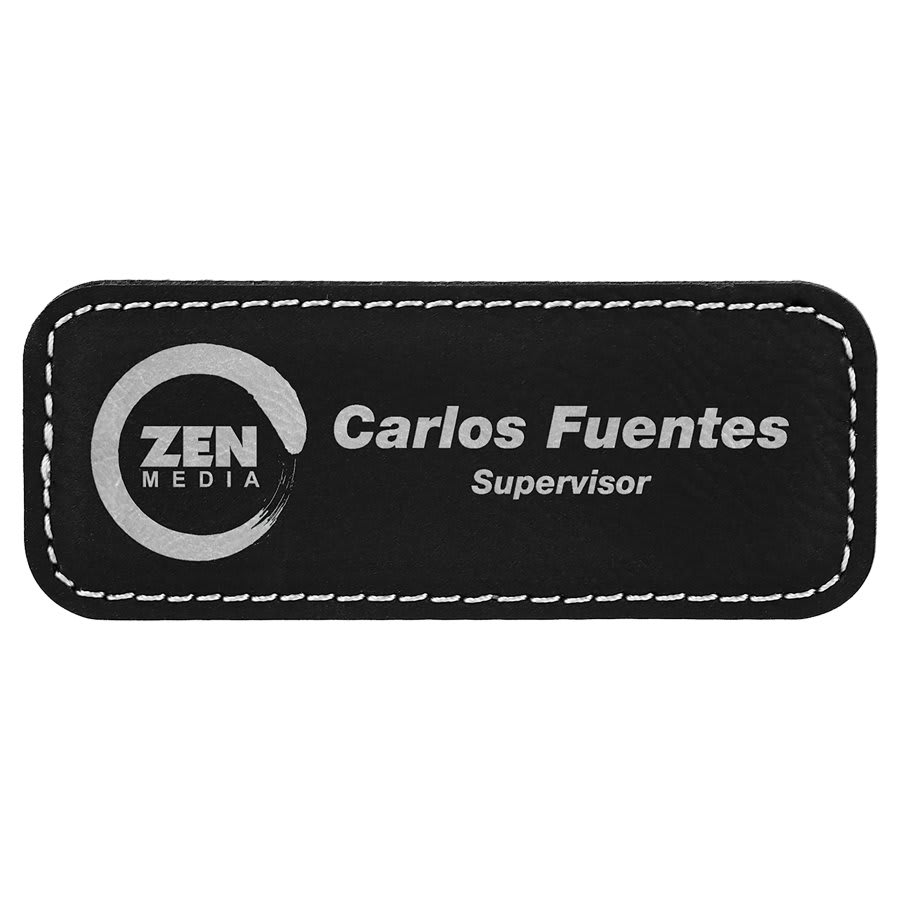 Engraved Name Badges with Logo in Rectangle 3 1/4" x 1 1/4" / Black/Silver
