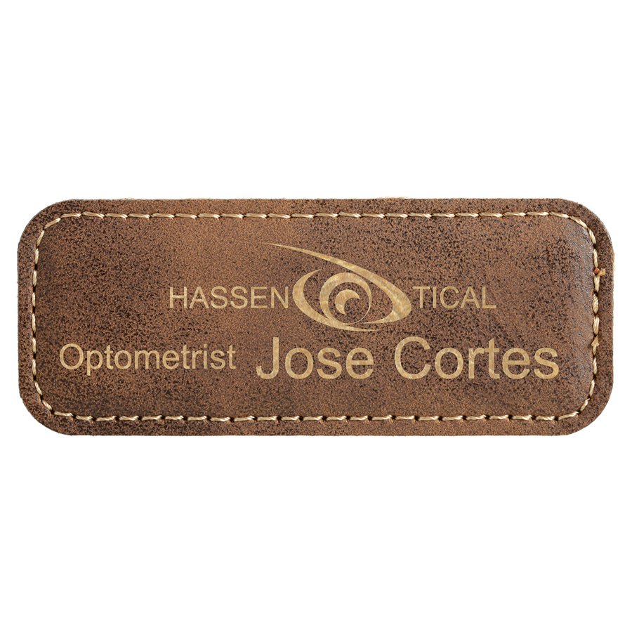 Engraved Name Badges with Logo in Rectangle 3 1/4" x 1 1/4" / Rustic/Gold