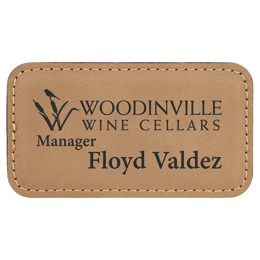 Engraved Name Badges with Logo in Rectangle 3 1/4" x 1 3/4" / Light Brown