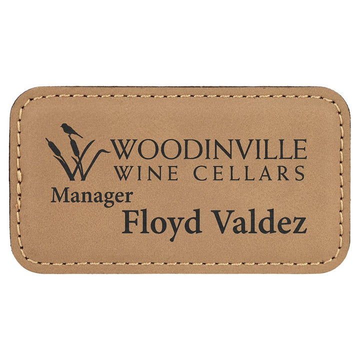 Engraved Name Badges with Logo in Rectangle 3 1/4" x 1 3/4" / Light Brown