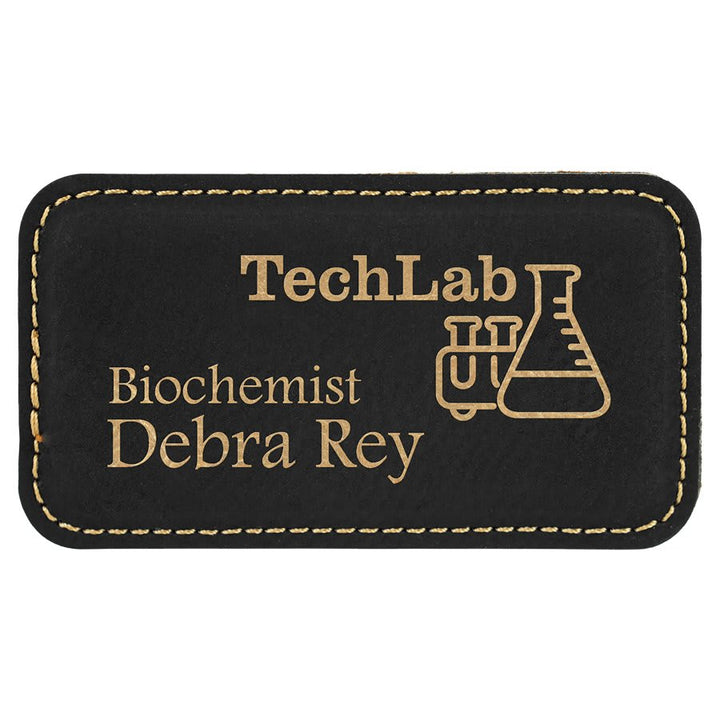 Engraved Name Badges with Logo in Rectangle 3 1/4" x 1 3/4" / Black/Gold
