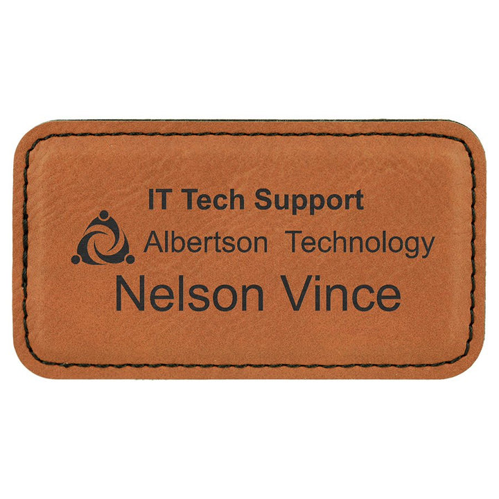 Engraved Name Badges with Logo in Rectangle 3 1/4" x 1 3/4" / Rawhide