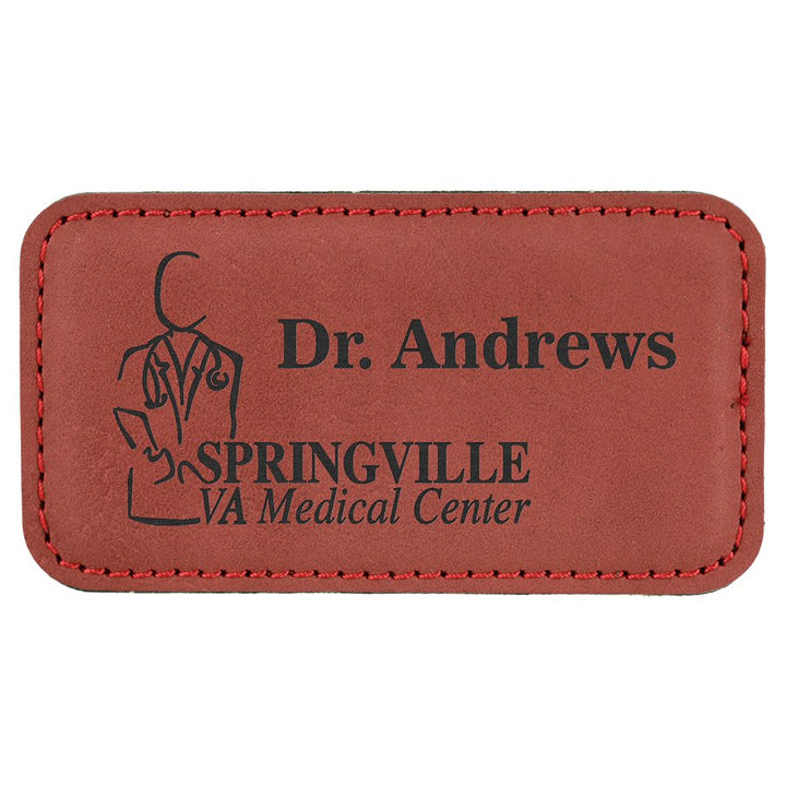 Engraved Name Badges with Logo in Rectangle 3 1/4" x 1 3/4" / Rose