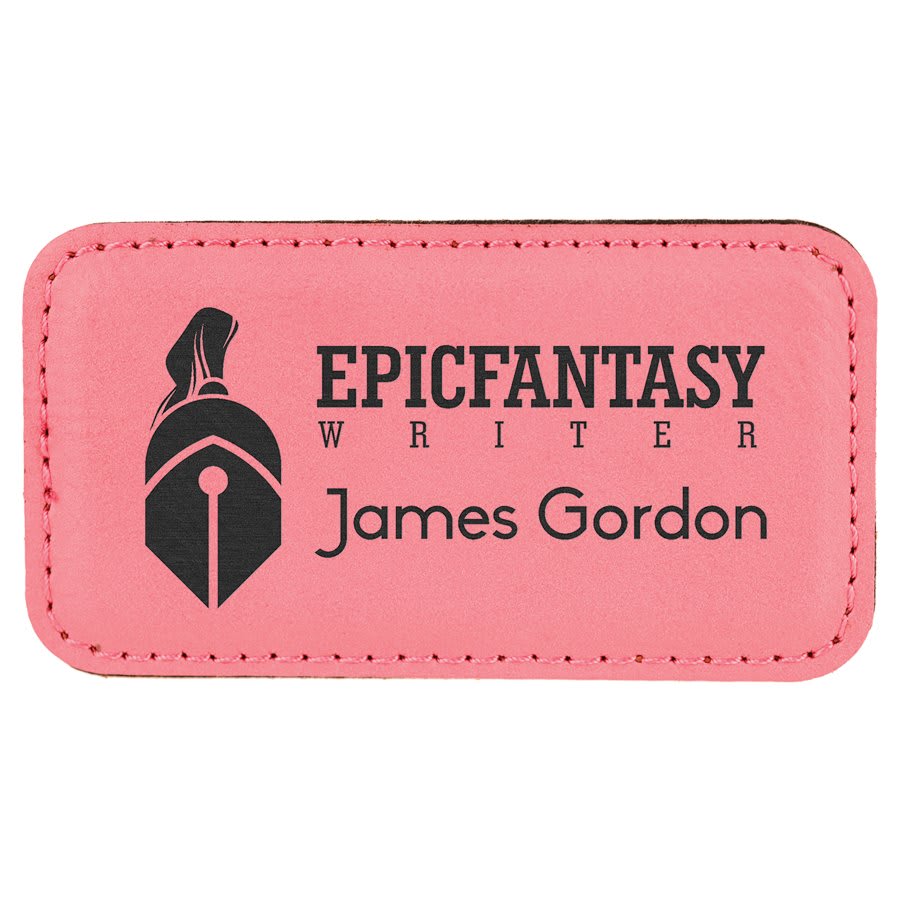 Engraved Name Badges with Logo in Rectangle 3 1/4" x 1 3/4" / Pink