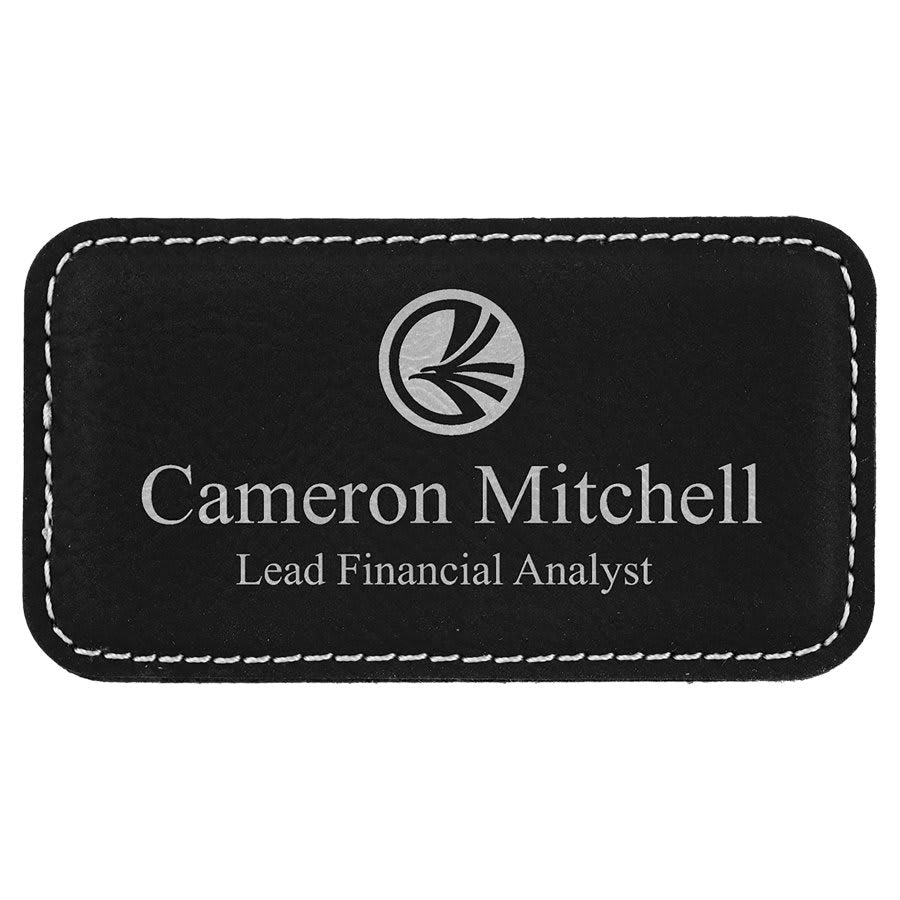 Engraved Name Badges with Logo in Rectangle 3 1/4" x 1 3/4" / Black/Silver