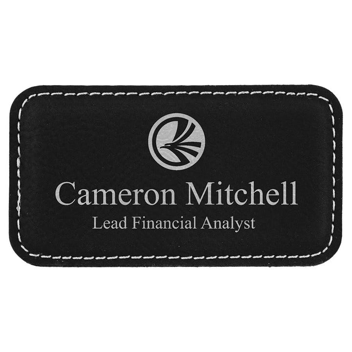 Engraved Name Badges with Logo in Rectangle 3 1/4" x 1 3/4" / Black/Silver