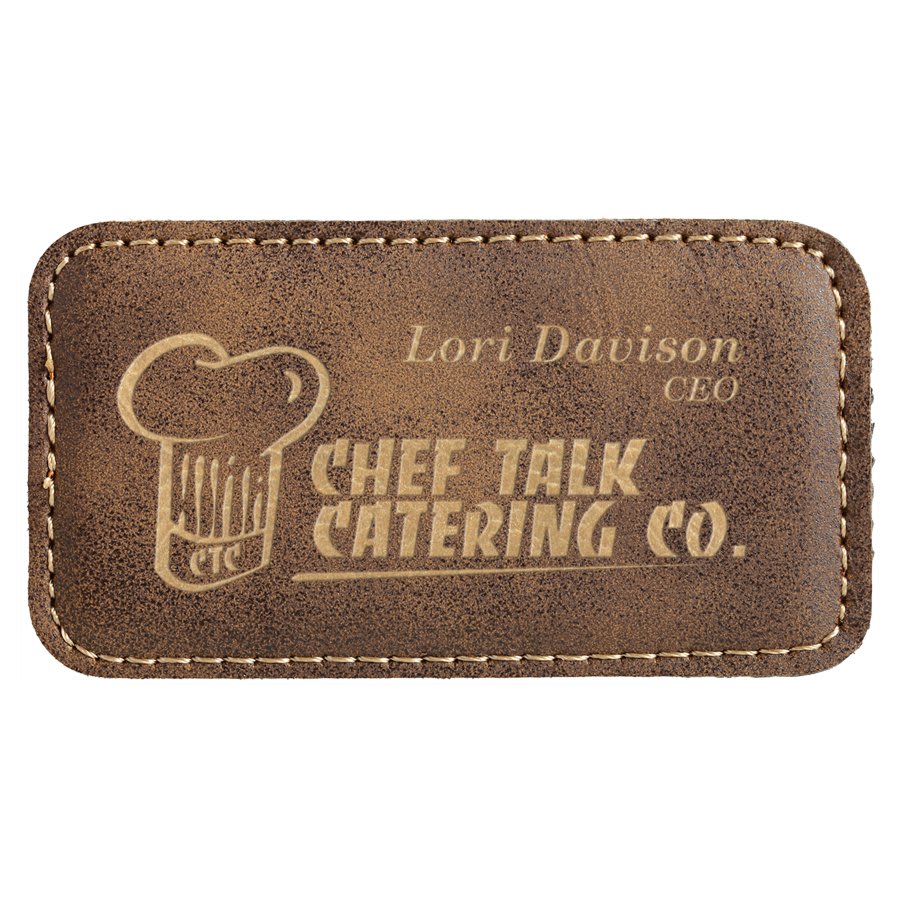 Engraved Name Badges with Logo in Rectangle 3 1/4" x 1 3/4" / Rustic/Gold