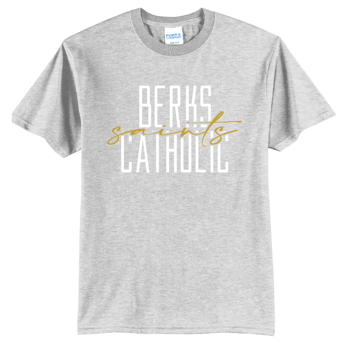 Berks Catholic Saints Tee | Modern Stacked Type School Spirit Shirt