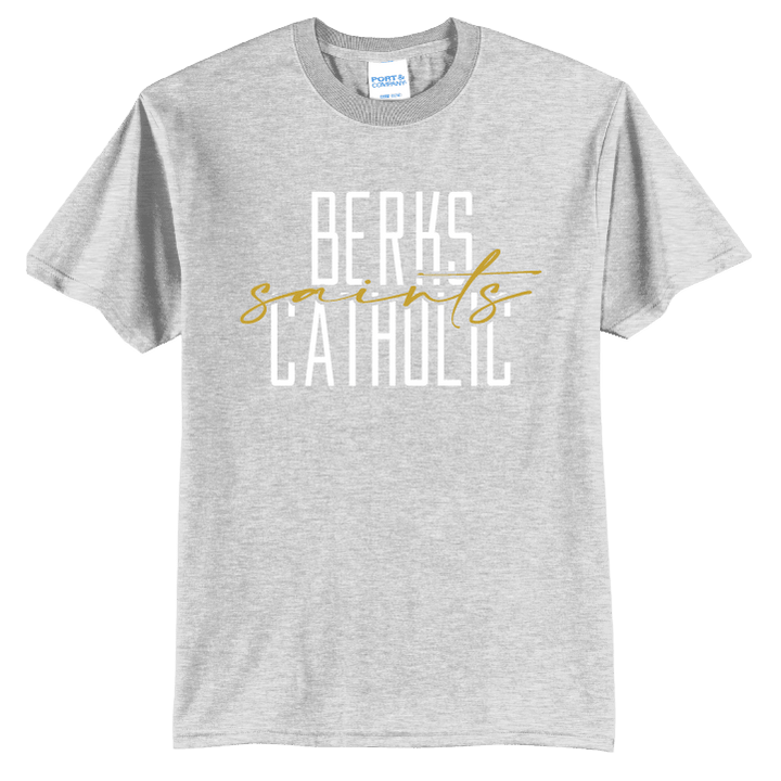 Berks Catholic Saints Tee | Modern Stacked Type School Spirit Shirt