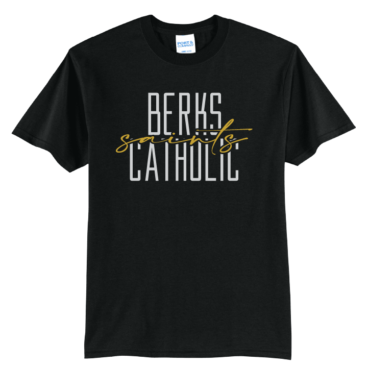 Berks Catholic Saints Tee | Modern Stacked Type School Spirit Shirt