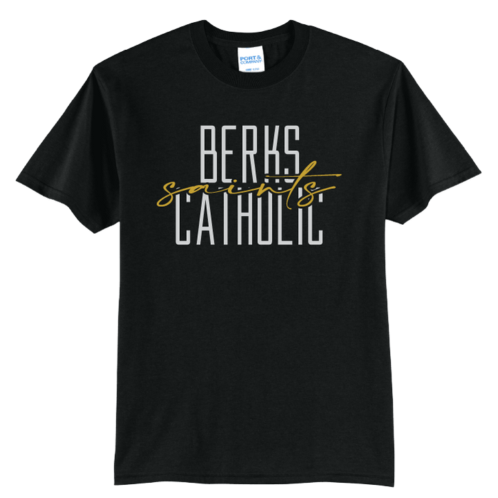 Berks Catholic Saints Tee | Modern Stacked Type School Spirit Shirt