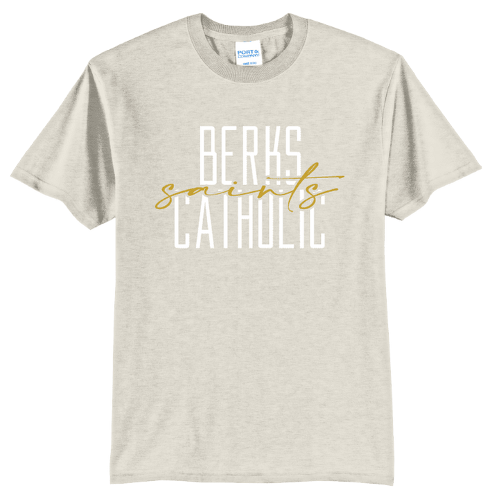 Berks Catholic Saints Tee | Modern Stacked Type School Spirit Shirt