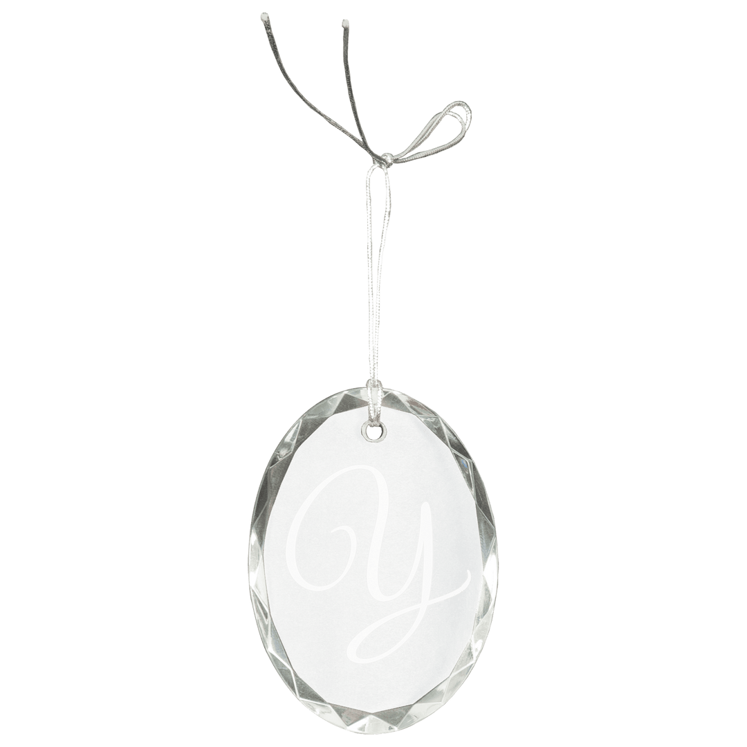 Engraved Crystal Ornament with Logo or Name in Faceted Oval