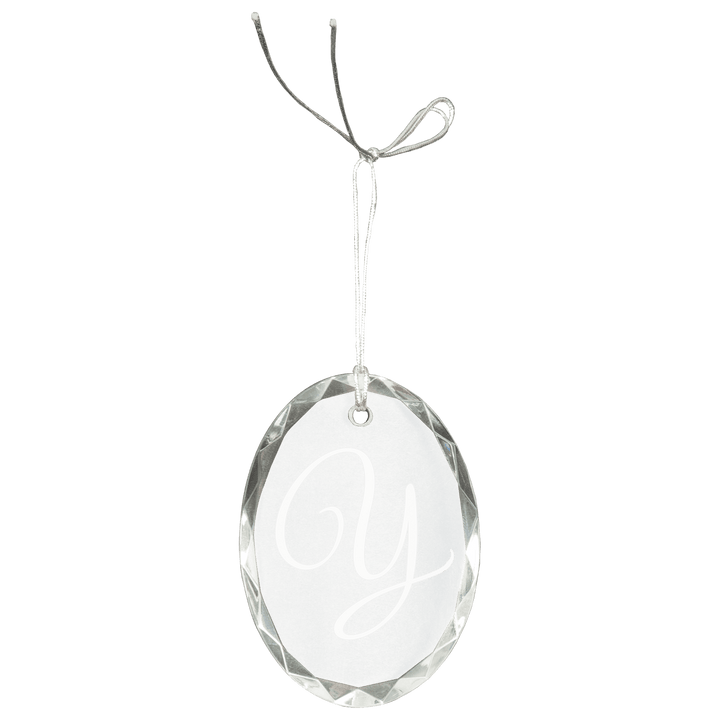 Engraved Crystal Ornament with Logo or Name in Faceted Oval