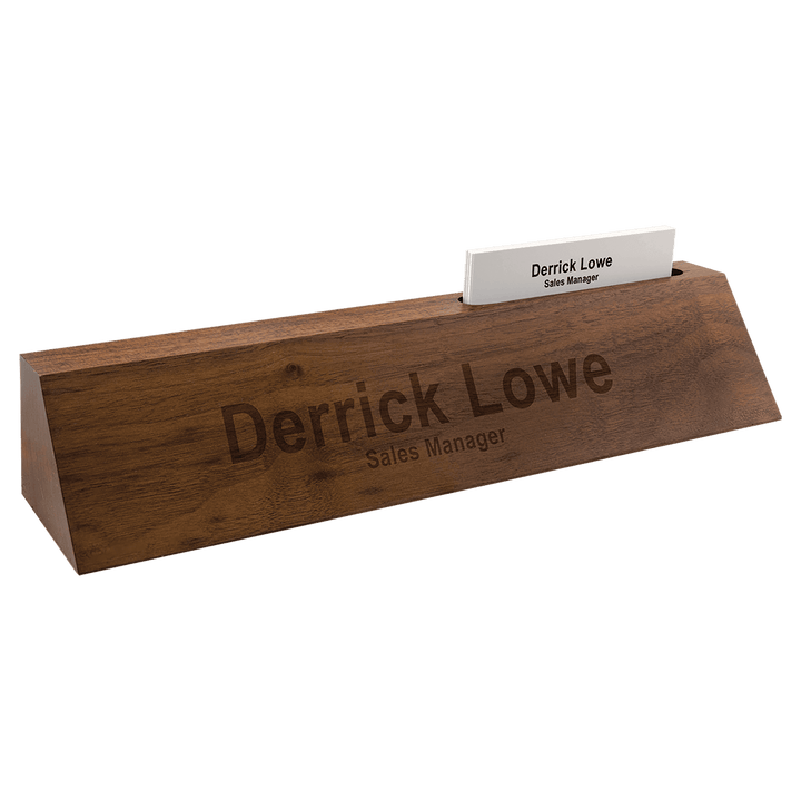 Engraved Walnut Desk Name Plate in 10" with Card Holder