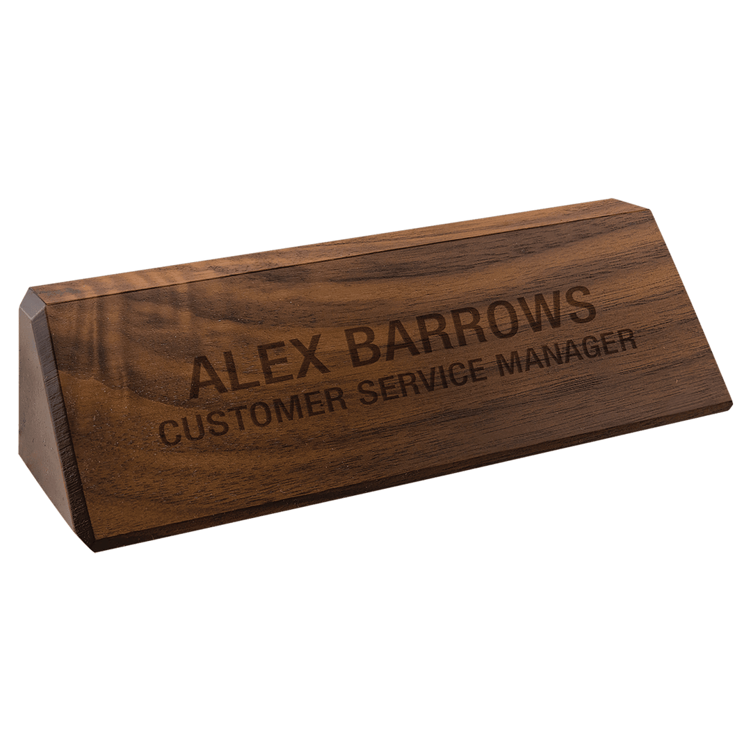Engraved Walnut Desk Name Plate in 8 1/2"